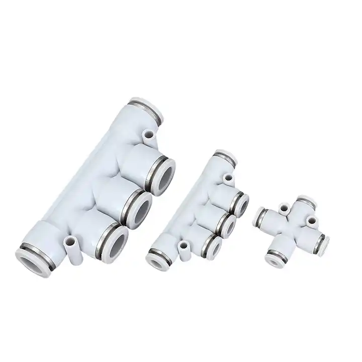 PK Push in Five-way Union Air Hose Fitting White Plastic Pipe Connector Pneumatic Quick Fitting