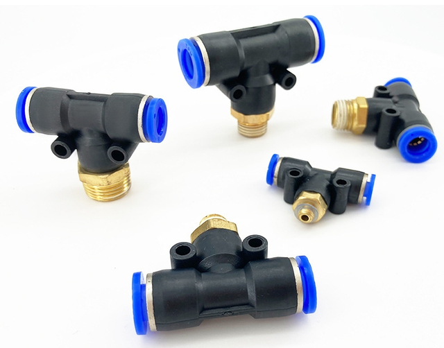 PB T type 3 Way Brass Thread Plastic Air Hose Quick Connector Pneumatic Pipe Fittings