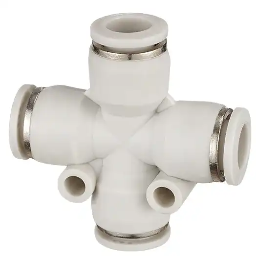 PZA Pipe Fittings Plastic Quick Connector Push In One Touch + Type Push In 4 Way Pneumatic Fitting