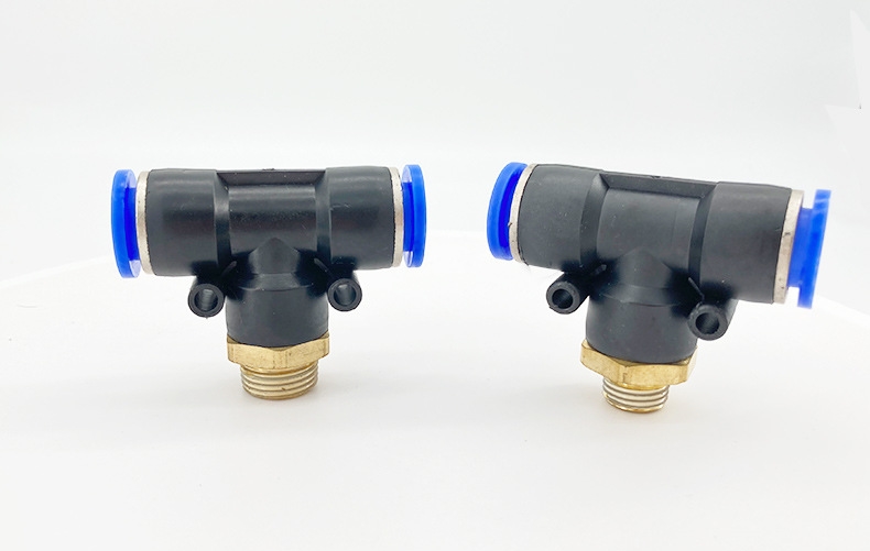 PB T type 3 Way Brass Thread Plastic Air Hose Quick Connector Pneumatic Pipe Fittings