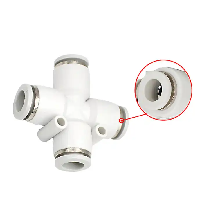PZA Pipe Fittings Plastic Quick Connector Push In One Touch + Type Push In 4 Way Pneumatic Fitting